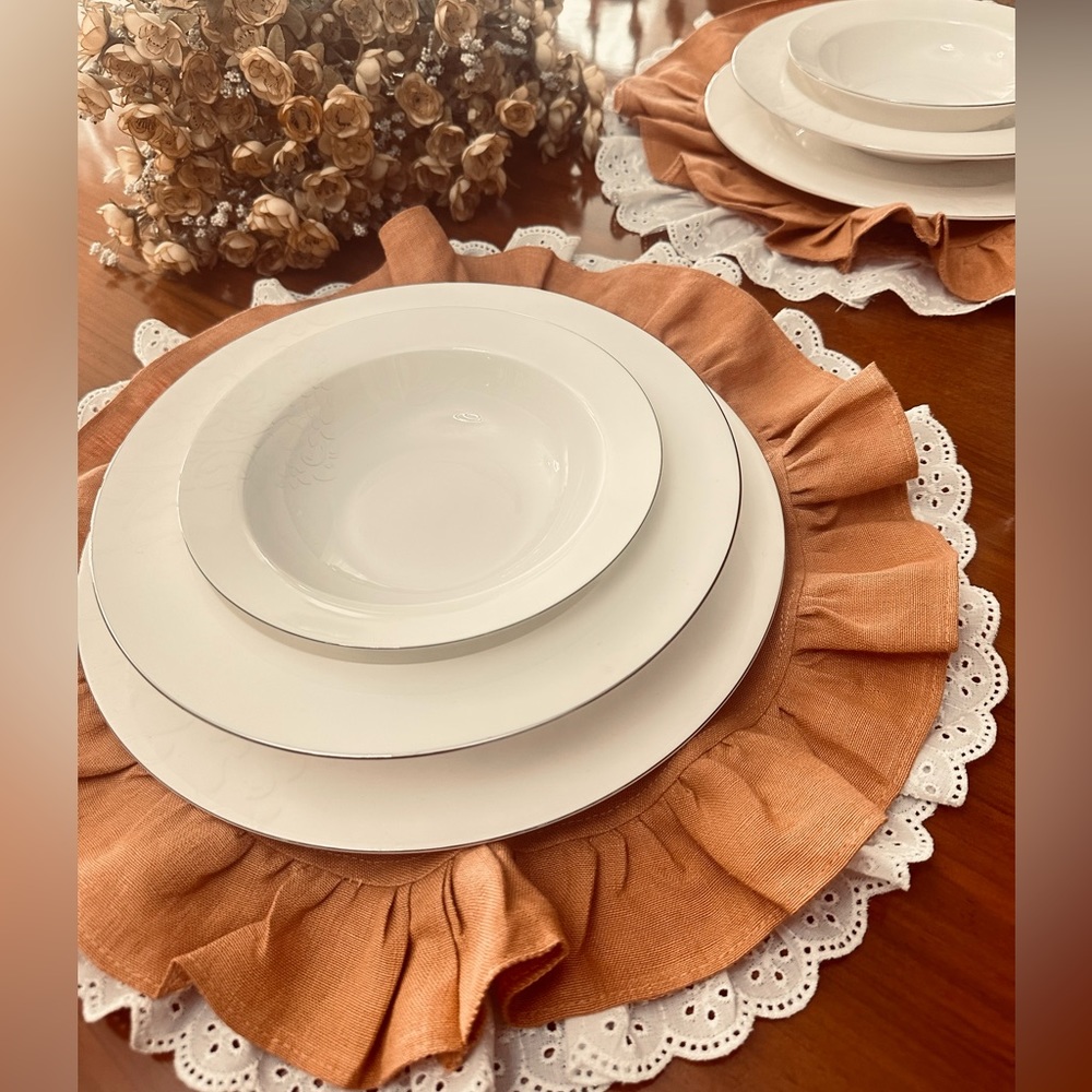 Handmade Ruffled Placemats, Event Holiday Halloween Dinner Tables (Set of 4)